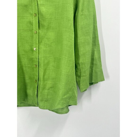 Sag Harbor Green Linen Button Up Shirt 3/4 Sleeve Sz Large Lagonlook Classic - Picture 2 of 5